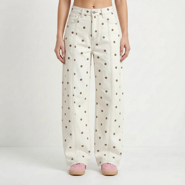 Pants | High Waist, Barrel Wide Leg, Polka Dot Pattern 7