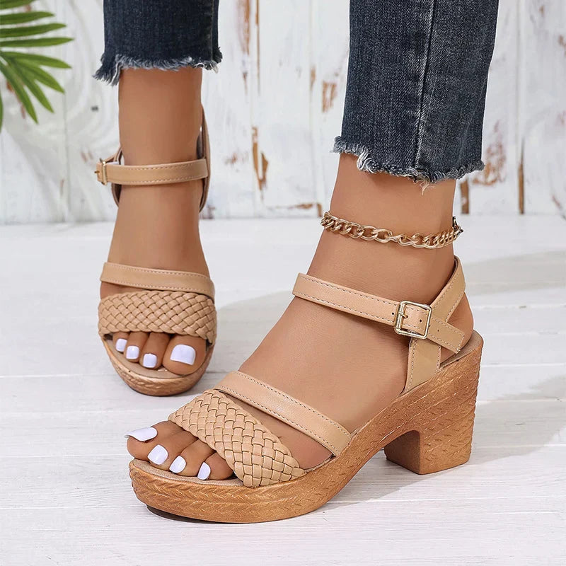 Platform Sandals | Woven Design, Adjustable Ankle Strap 0