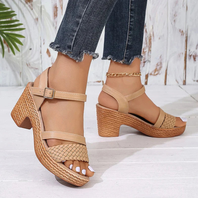 Platform Sandals | Woven Design, Adjustable Ankle Strap 4