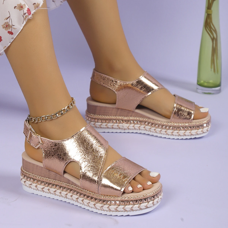 Platform Sandals for Women | Metallic Finish, Adjustable Ankle Strap 1