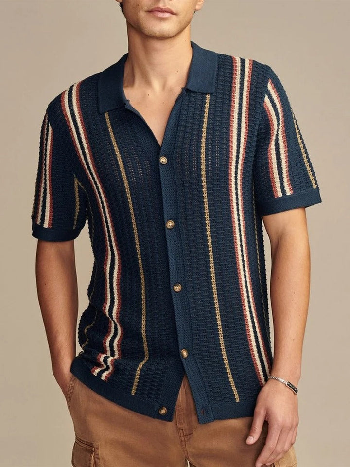 Polo Shirt | Striped Design, Button-Down Collar 0