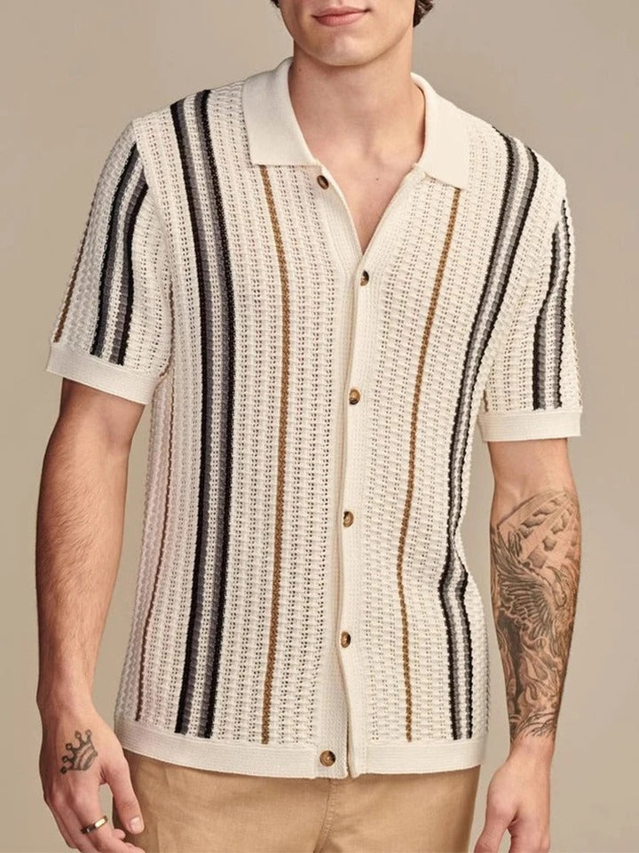 Polo Shirt | Striped Design, Button-Down Collar 1
