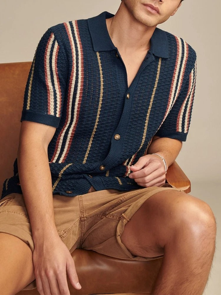 Polo Shirt | Striped Design, Button-Down Collar 2