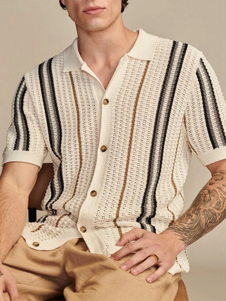 Polo Shirt | Striped Design, Button-Down Collar 3