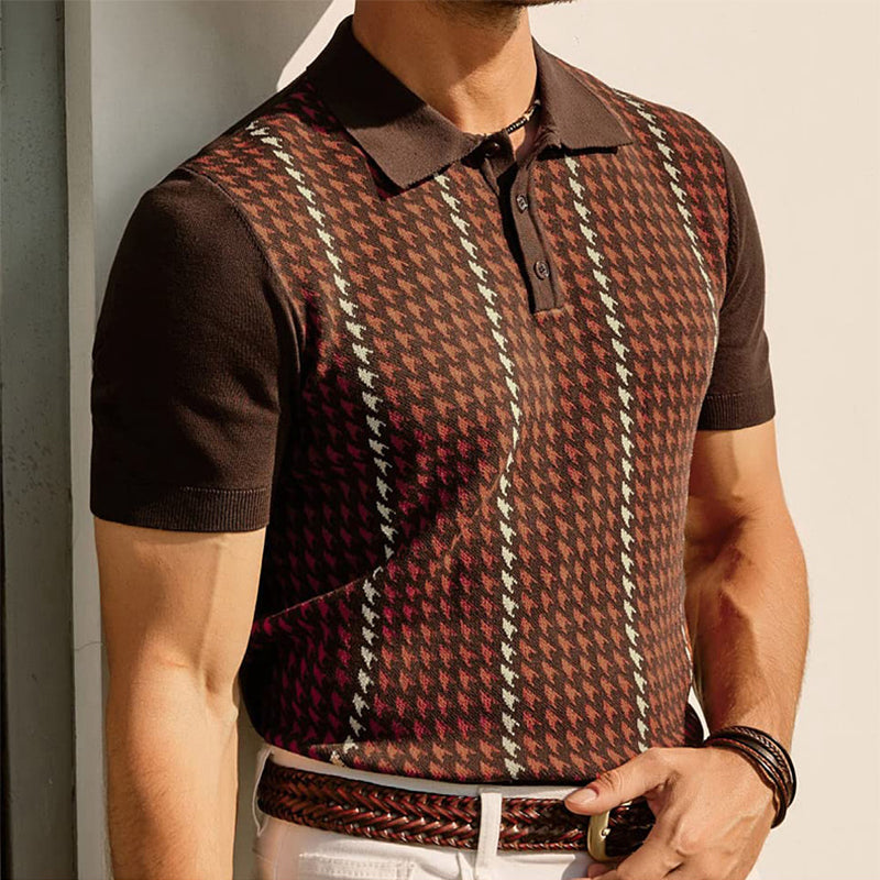 Polo Shirt | Vintage Houndstooth Design, Cotton Blend 0