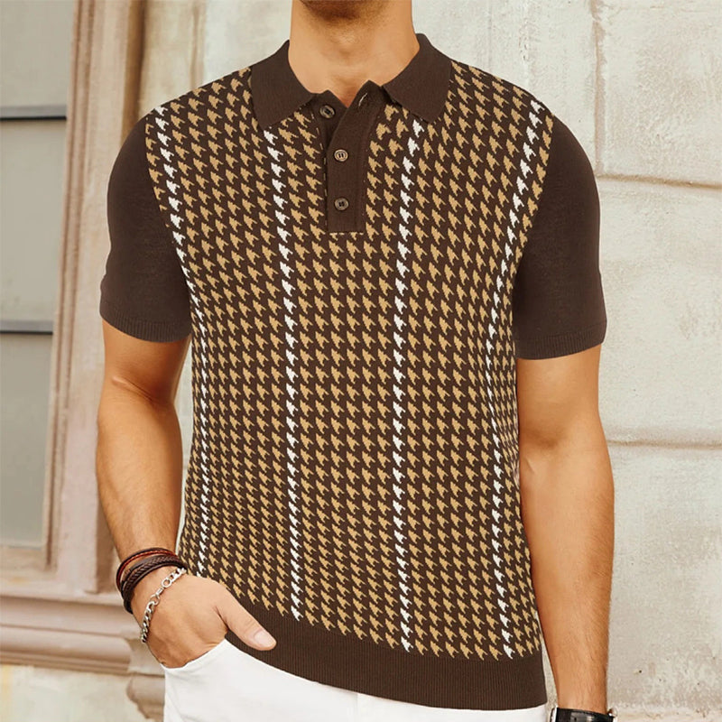 Polo Shirt | Vintage Houndstooth Design, Cotton Blend 3