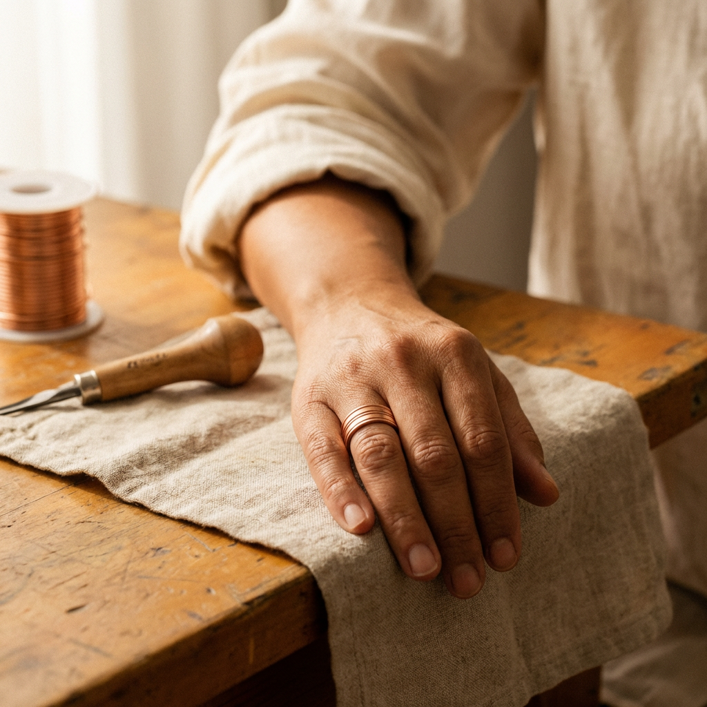Ring | Copper Band, Hand-Cut Grooves 1