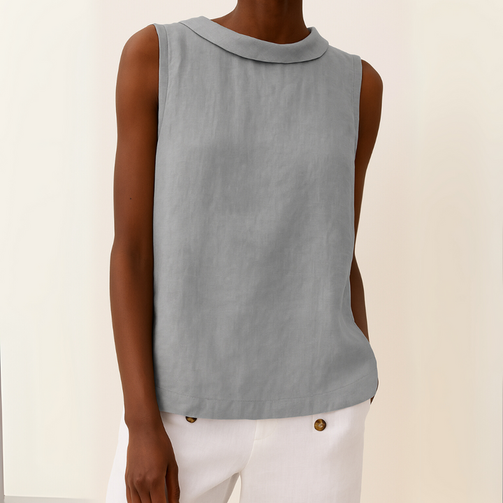 Sleeveless Top | Longline, Pleated Collar Detail 0