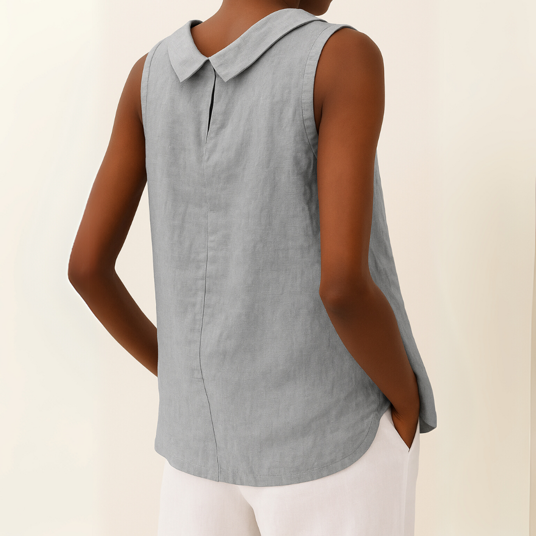 Sleeveless Top | Longline, Pleated Collar Detail 1