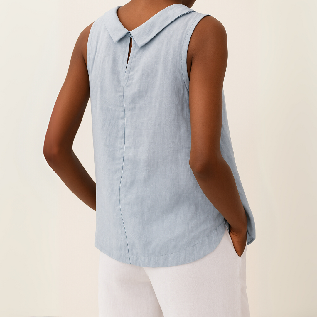 Sleeveless Top | Longline, Pleated Collar Detail 2