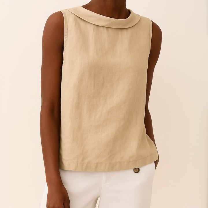 Sleeveless Top | Longline, Pleated Collar Detail 3
