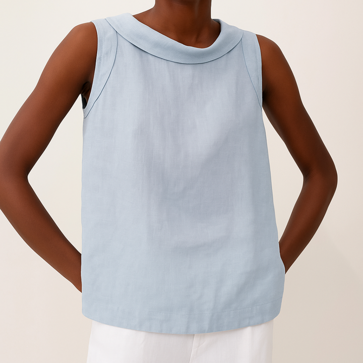 Sleeveless Top | Longline, Pleated Collar Detail 4