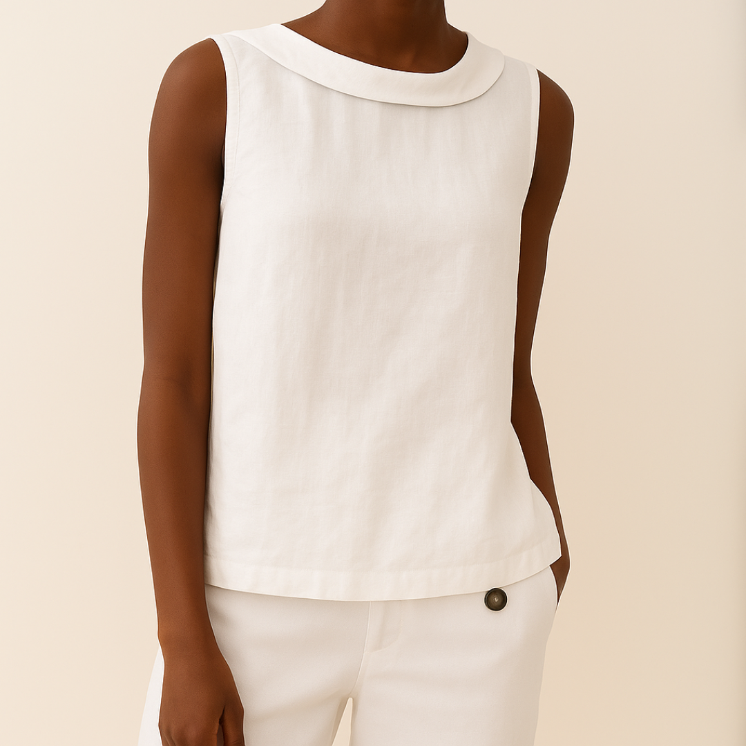 Sleeveless Top | Longline, Pleated Collar Detail 5