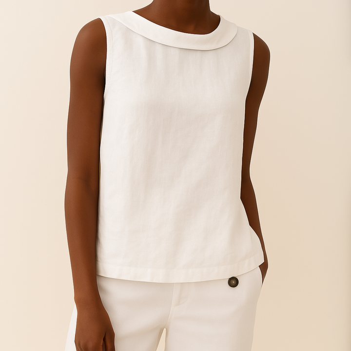 Sleeveless Top | Longline, Pleated Collar Detail 5