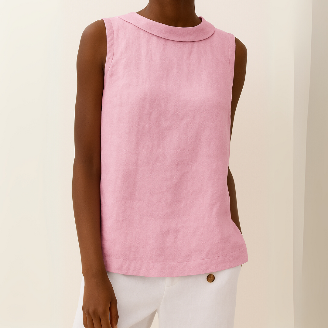 Sleeveless Top | Longline, Pleated Collar Detail 6