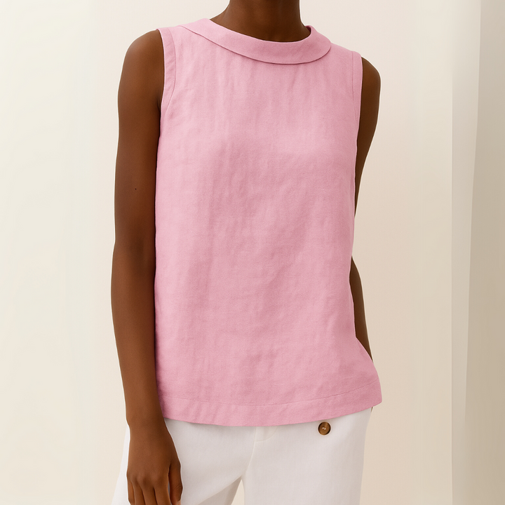 Sleeveless Top | Longline, Pleated Collar Detail 6