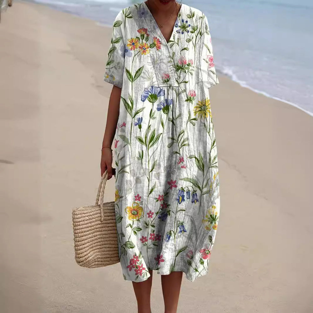 Summer Dress | Floral Print, V-Neck Design 1
