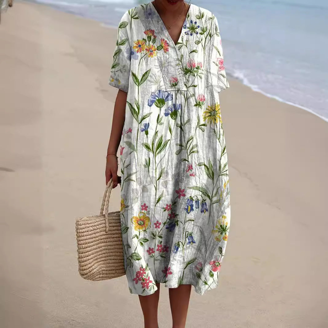 Summer Dress | Floral Print, V-Neck Design 1