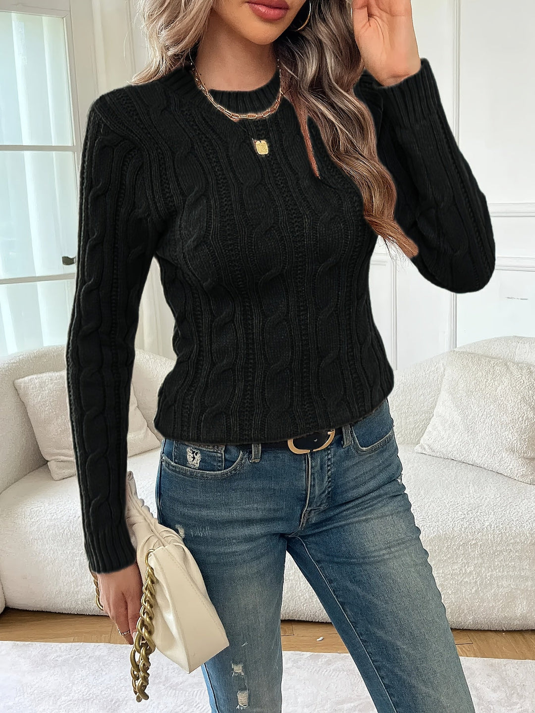 Sweater | Twist-Knit Texture, Round Neckline 5