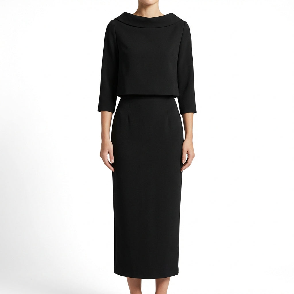 Two Piece Set | Boat Neck Top, Midi Skirt 0