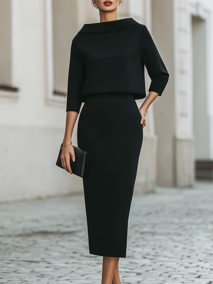Two Piece Set | Boat Neck Top, Midi Skirt 1