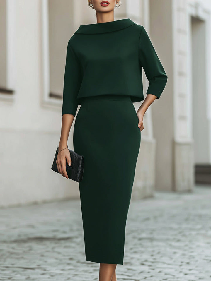 Two Piece Set | Boat Neck Top, Midi Skirt 10