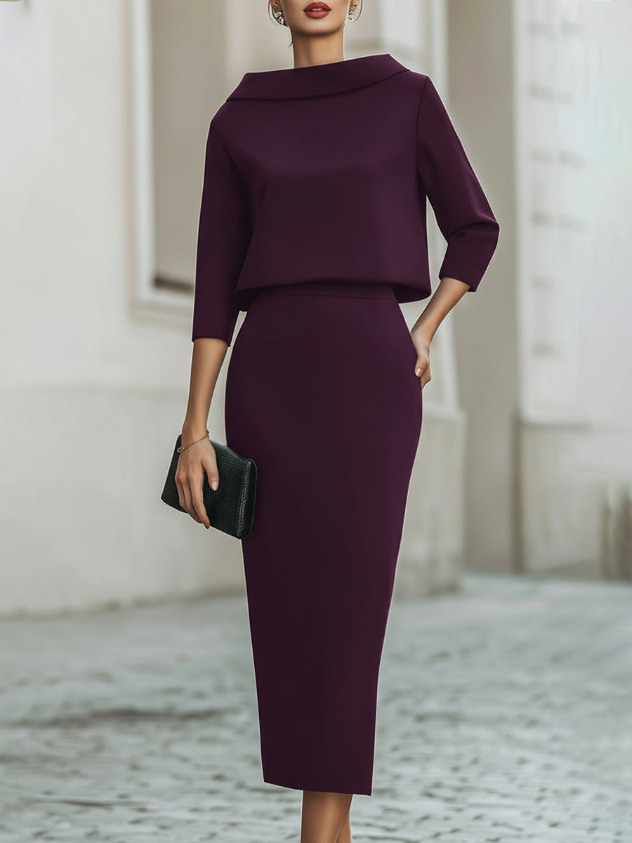 Two Piece Set | Boat Neck Top, Midi Skirt 6