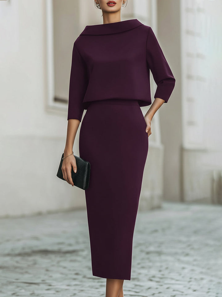 Two Piece Set | Boat Neck Top, Midi Skirt 6