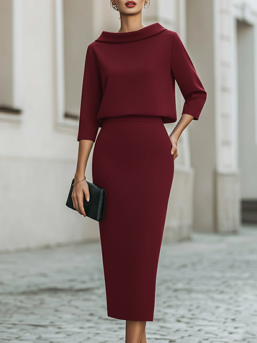 Two Piece Set | Boat Neck Top, Midi Skirt 8