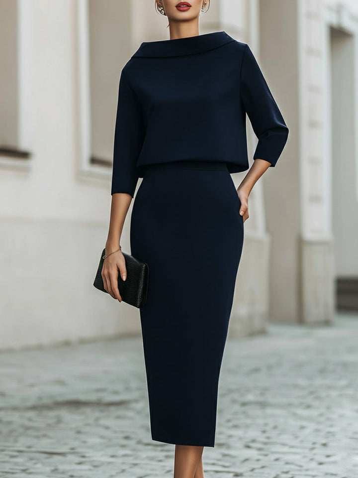 Two Piece Set | Boat Neck Top, Midi Skirt 9