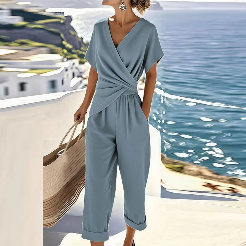 Two Piece Set | Wrap-Front Top, Tailored Trousers 1