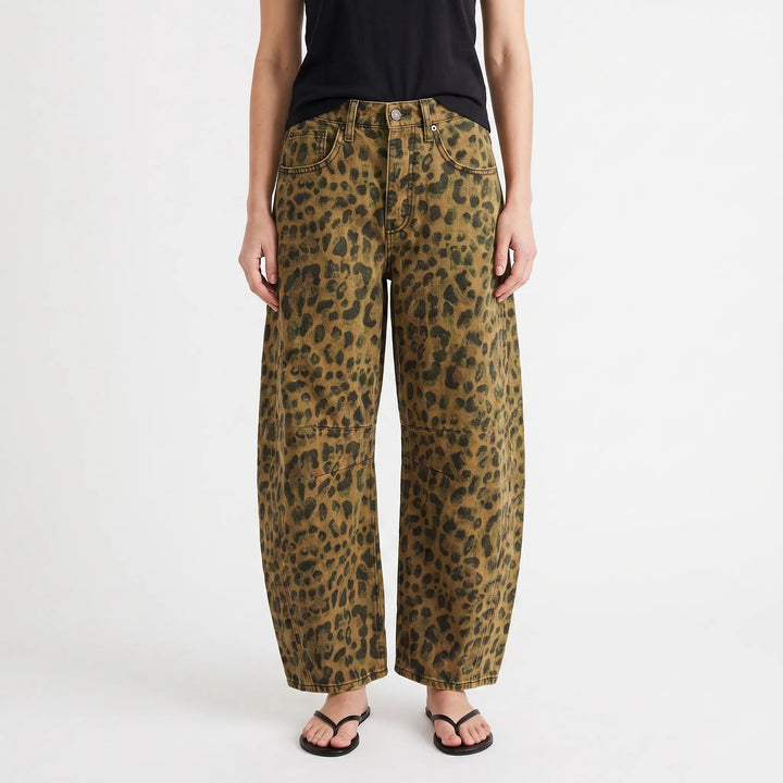 Wide Leg Jeans | Leopard Print, High Rise Waist 0
