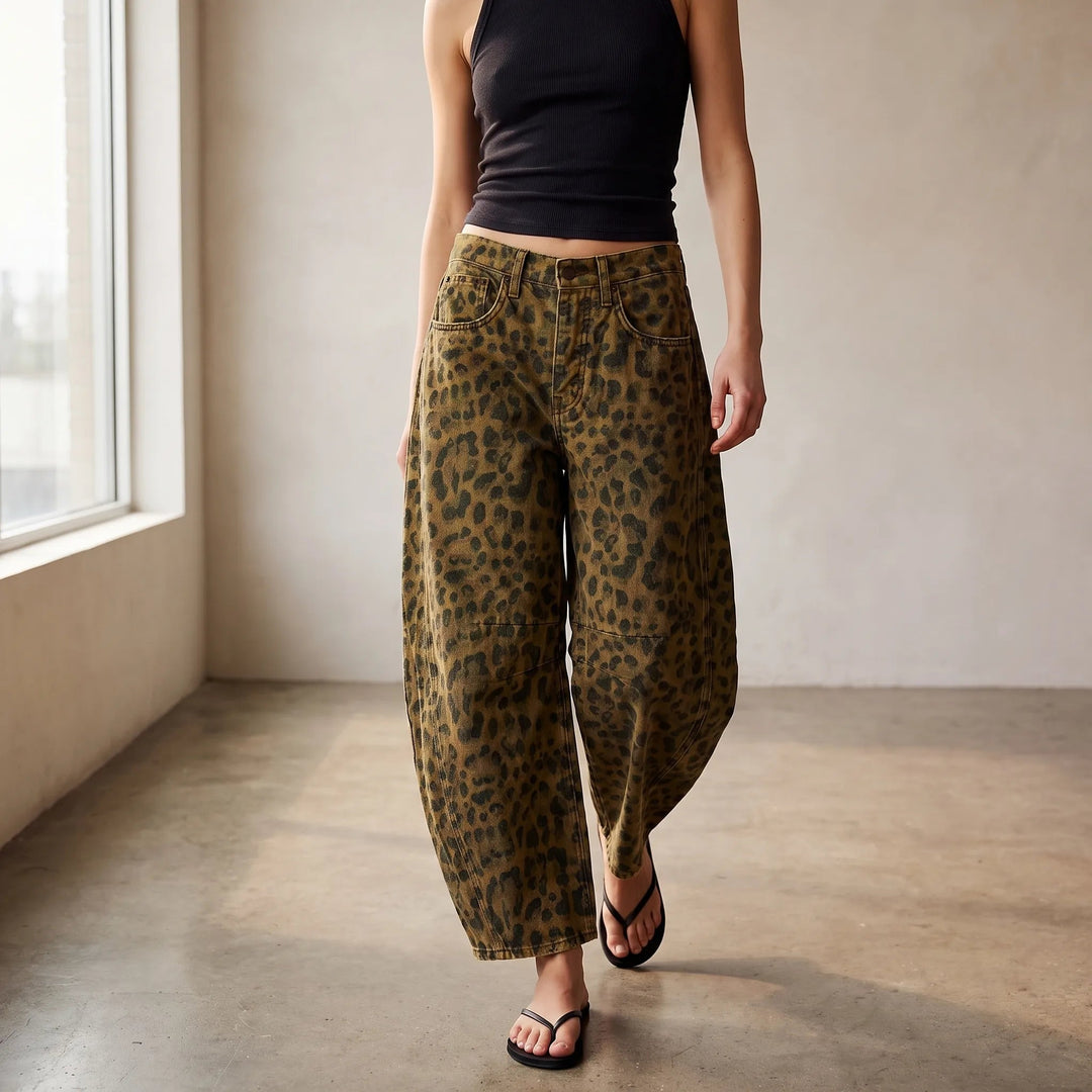Wide Leg Jeans | Leopard Print, High Rise Waist 1