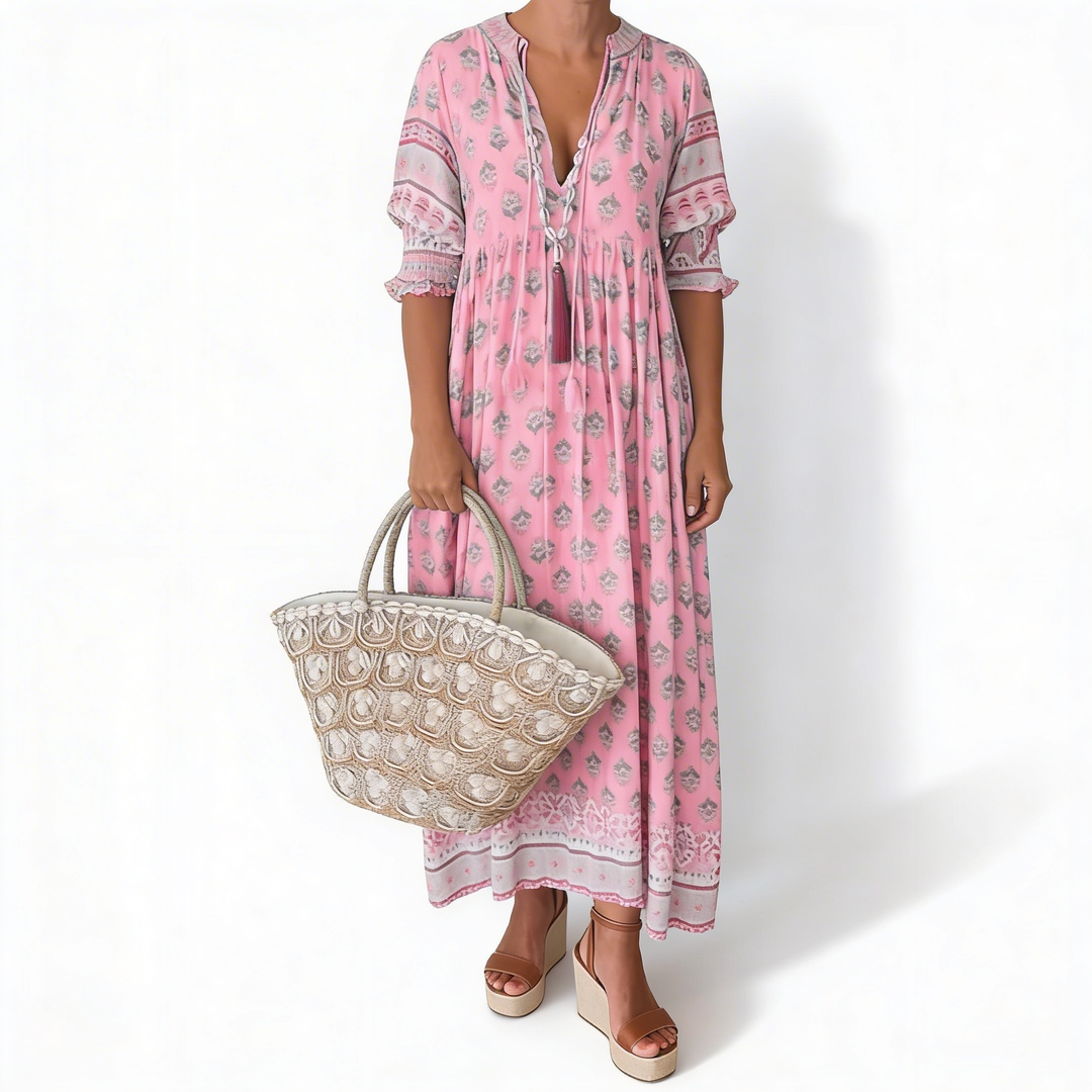 Women’s Floral V-Neck Dress with Flowing Silhouette