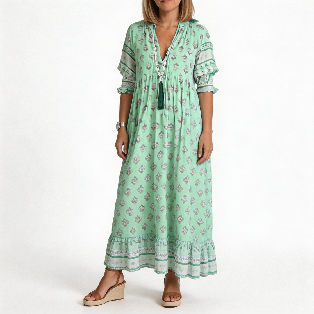 Women’s Floral V-Neck Dress with Flowing Silhouette