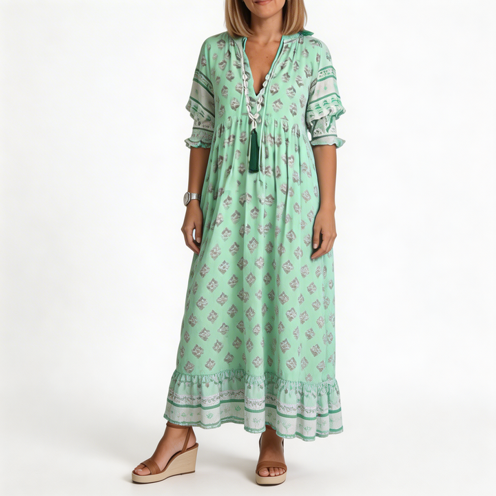 Women’s Floral V-Neck Dress with Flowing Silhouette