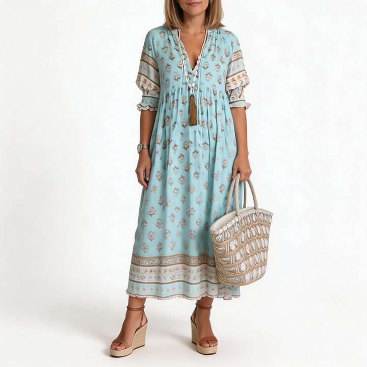 Women’s Floral V-Neck Dress with Flowing Silhouette