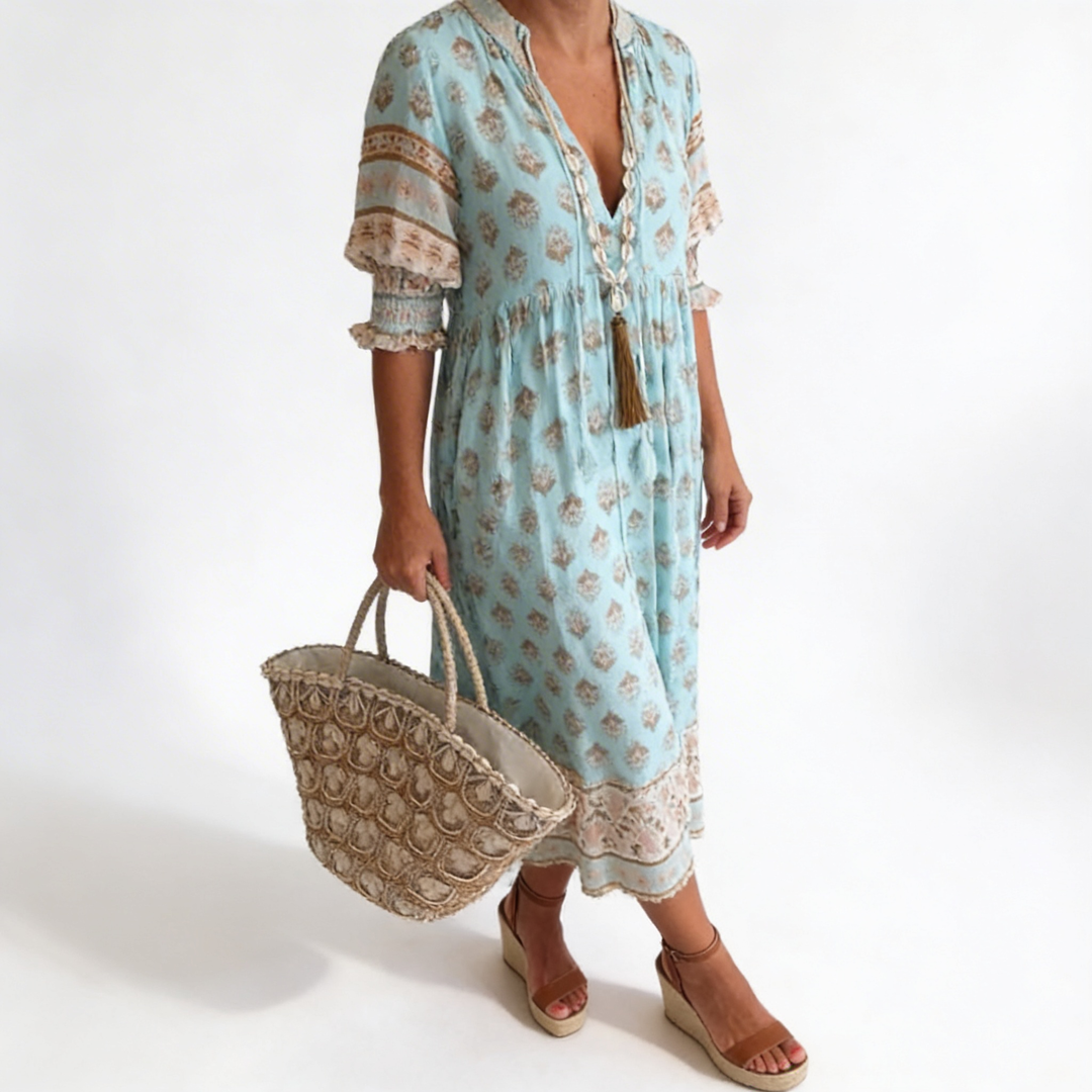 Women’s Floral V-Neck Dress with Flowing Silhouette