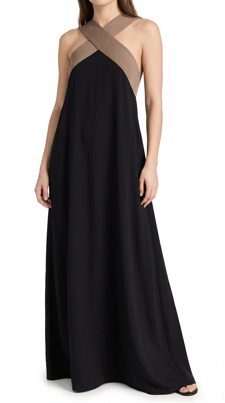 Women’s Maxi Dress with Crossed Front and Flowing Silhouette