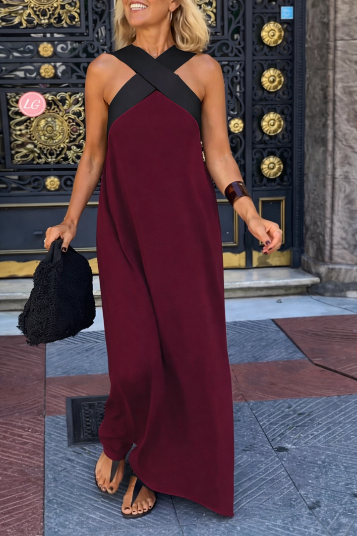 Women’s Maxi Dress with Crossed Front and Flowing Silhouette