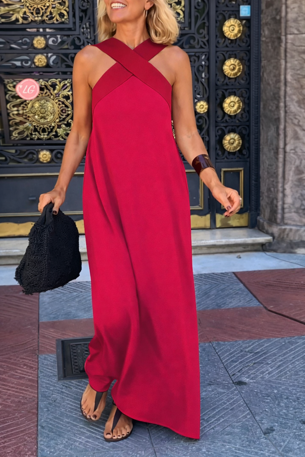 Women’s Maxi Dress with Crossed Front and Flowing Silhouette