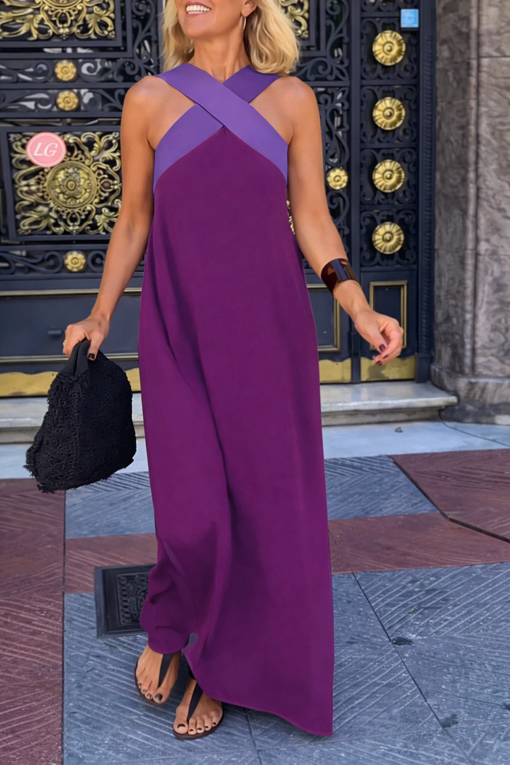 Women’s Maxi Dress with Crossed Front and Flowing Silhouette