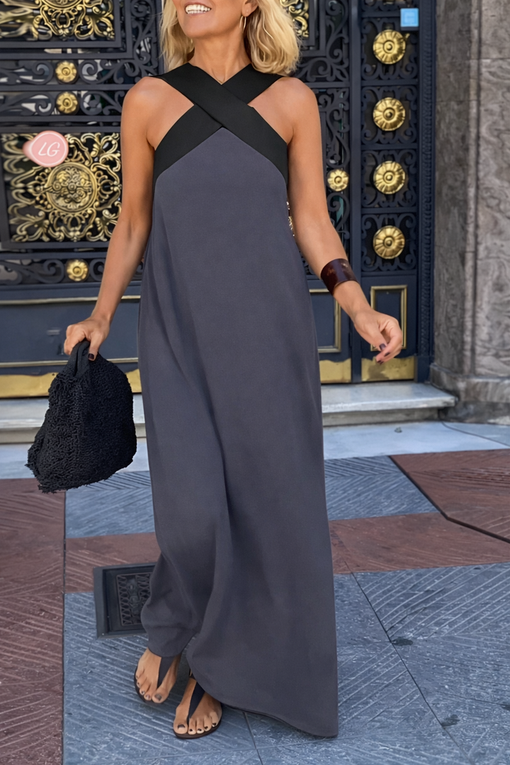 Women’s Maxi Dress with Crossed Front and Flowing Silhouette
