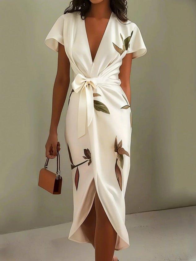 Wrap Dress | Deep V-Neckline, Flutter Sleeves 0